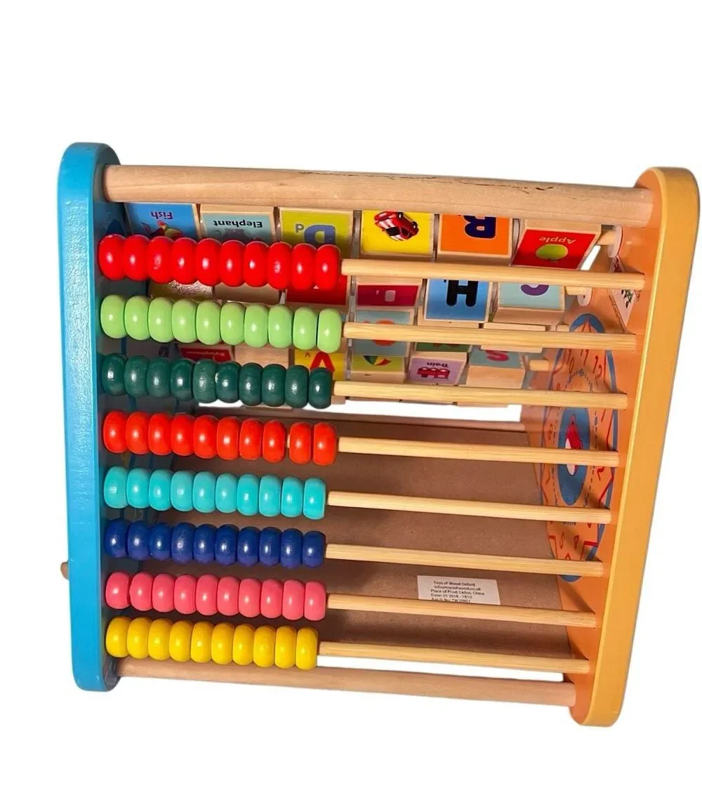 TOWO Wooden Activity Center Toy, ABC Blocks Abacus Clock for Toddlers Montessori